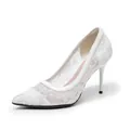 Elegantes stilettos de encaje blanco con punta afilada para bodas y fiestas - 36 / Blanco