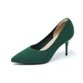 Elegant dark green pointed-toe knit pumps with slim high heels for women - 34 / Green