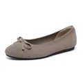 Classic khaki knitted ballet flats with bow tie and round toe comfortable women shoes - Butterfly Dark Apricot