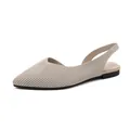 Elegant beige flyknit pointed-toe slingback sandals with a low block heel for women - 34 / Light Apricot