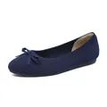 Elegant navy blue knit ballet flats featuring round toe and bow detail for women shoes - Butterfly Blue