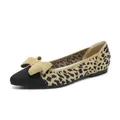 Ballerine in maglia leopardata a punta con un elegante fiocco decorativo in kaki - 34 / Leopardo Nero