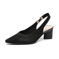 Eleganti sandali slingback in maglia nera con punta affilata e tacco largo - 38 / Nero Svuotato