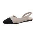Elegant black and beige pointed toe fly-knit slingback flat shoes for women - 34 / Beige Black