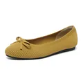 Comfortable mustard yellow knitted round toe flat shoes with bow detail for women - Yellow Butterfly