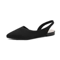 Elegant women's black fly-knit pointed-toe slingback flats with breathable mesh texture - 34 / Black