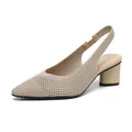 Eleganti décolleté slingback in maglia beige con punta e comodo tacco largo da donna - 38 / Albicocca Chiaro Traforato