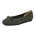 Classic dark green knit round-toe ballet flats with elegant bow detail for women - Butterfly Green