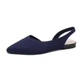 Elegant navy blue fly-knit pointed-toe slingback flat sandals for stylish women - 34 / Blue