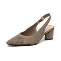 Eleganti sandali in maglia taupe a punta con un comodo e stabile tacco medio a blocco - 38 / Traforato Albicocca Scuro