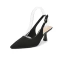 Elegant black ribbed knit pointed-toe slingback high heels with adjustable ankle strap - 36 / Black