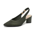 Elegant dark green knitted slingback sandals with pointed toe and comfortable block heel. - 38 / Hollow-out Green