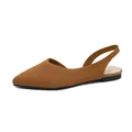 Elegant brown pointed-toe knit slingback flat sandals for women in variant style. - Brown