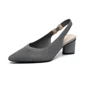Elegant grey knitted pointed-toe slingback sandals with comfortable chunky block heel - 38 / Hollow Gray