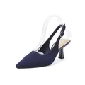 Elegant navy blue knit pointed-toe slingback heels with fine vertical rib texture - 36 / Blue