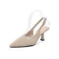 Elegant beige vertical stripe knit pointed toe slingback sandals with stiletto heels - 36 / Apricot