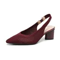 Elegant burgundy knitted pointed-toe slingback sandals with breathable mesh and chunky heels - 38 / Hollow Out Orange Red