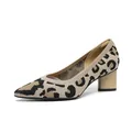 Women's elegant pointed-toe leopard print knit pumps with mid-height 5cm block heels - 34 / Leopard Print