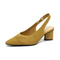 Mustard yellow knit slingback sandal featuring a pointed toe and chunky block heel - 38 / Hollow-out Yellow