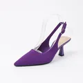 Elegant purple ribbed knit pointed-toe slingback high heels with stiletto heel for women - 36 / Purple