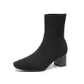 Botines elegantes de calcetín de punto elástico negro con tacones cuadrados gruesos - 34 / Negro