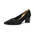 Elegant black knitted pointed toe pumps with chunky block heels and star pattern texture - 34 / Black