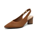 Elegant brown knitted pointed-toe slingback pumps with a comfortable chunky heel - 38 / Hollow Brown