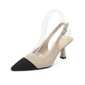 Élégants escarpins slingback en maille côtelée bicolore avec bout pointu et talon fin - 36 / Abricot Noir