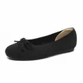 Elegant black knit ballet flats featuring round toe and charming bow accent for women - 34 / Black