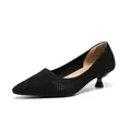 Elegant black breathable knitted pointed-toe kitten heel pump for women's casual wear - 34 / Hollow-out Black