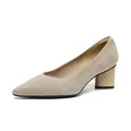 Elegant beige knitted pointed-toe pumps featuring a comfortable 5cm block heel design - 34 / Apricot
