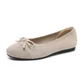 Breathable beige flying woven ballet flats with round toe and elegant bow detail - 34 / Apricot