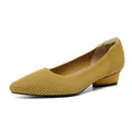 Scarpe décolleté comode giallo senape a punta in maglia a coste con tacco basso largo - 34 / Giallo a Righe