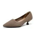 Elegant khaki breathable fly-knit pointed toe pumps with comfortable kitten heels - 34 / Hollow Dark Apricot