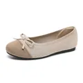 Elegant beige knitted ballet flats for women featuring a round toe and sweet bow detail - 34 / Apricot Khaki