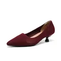 Elegant burgundy breathable fly-knit pointed toe kitten heel pumps for professional casual wear - 34 / Hollow Out Orange Red