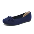 Comfortable navy blue women's round toe ballet flats with bow detail and flyknit texture - 34 / Blue