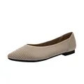Elegante beige gebreide damesballerina's met spitse neus en verfijnde geribbelde textuur - Gestreept Lichtabrikoos
