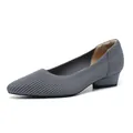 Eleganti scarpe in maglia grigia a punta con tacco basso a blocco e trama a costine sottili - Grigio a Righe