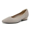 Eleganti décolleté a punta con tacco basso in tessuto a maglia beige traspirante - Albicocca Chiaro a Righe