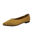 Elegante mosterdgele puntige ballerina's van geribde gebreide stof voor dames comfort - Gestreept Geel