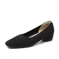 Eleganti scarpe decollete in maglia nera a punta quadrata con comoda zeppa bassa - 34 / Nero