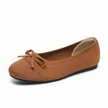 Elegante braune Fly-Knit Ballerinas für Damen mit runder Spitze und Schleife - 34 / Braun