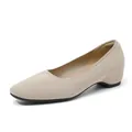 Eleganti ballerine in maglia beige a punta con comoda zeppa interna per donna chic - 34 / Scarpe in maglia con punta quadrata e rialzo interno / Albicocca
