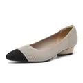 Eleganti décolleté in maglia a punta con tacco a blocco, beige con punta nera - Albicocca Nero a Righe Dritte