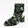 Women's camouflage print open toe knitted ankle boots with a stylish chunky heel - Camo Green