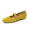 Zapatos Mary Jane cómodos de punto amarillo transpirable para mujer con cierre de hebilla - 34 / Amarillo