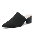 Elegant black pointed-toe woven fabric mules with a comfortable 5cm chunky block heel - 34 / Black