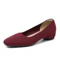 Elegant burgundy knitted square-toe flats with hidden wedge heel for daily wear - 34 / Orange Red