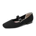Elegantes bailarinas Mary Jane de punto negro con correa de hebilla plateada ajustable - 34 / Negro